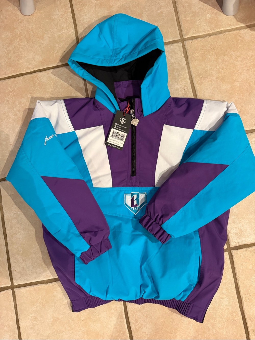 Boys Waterproof Pullover Jacket in Teal & Purple Baseball Lifestyle 101